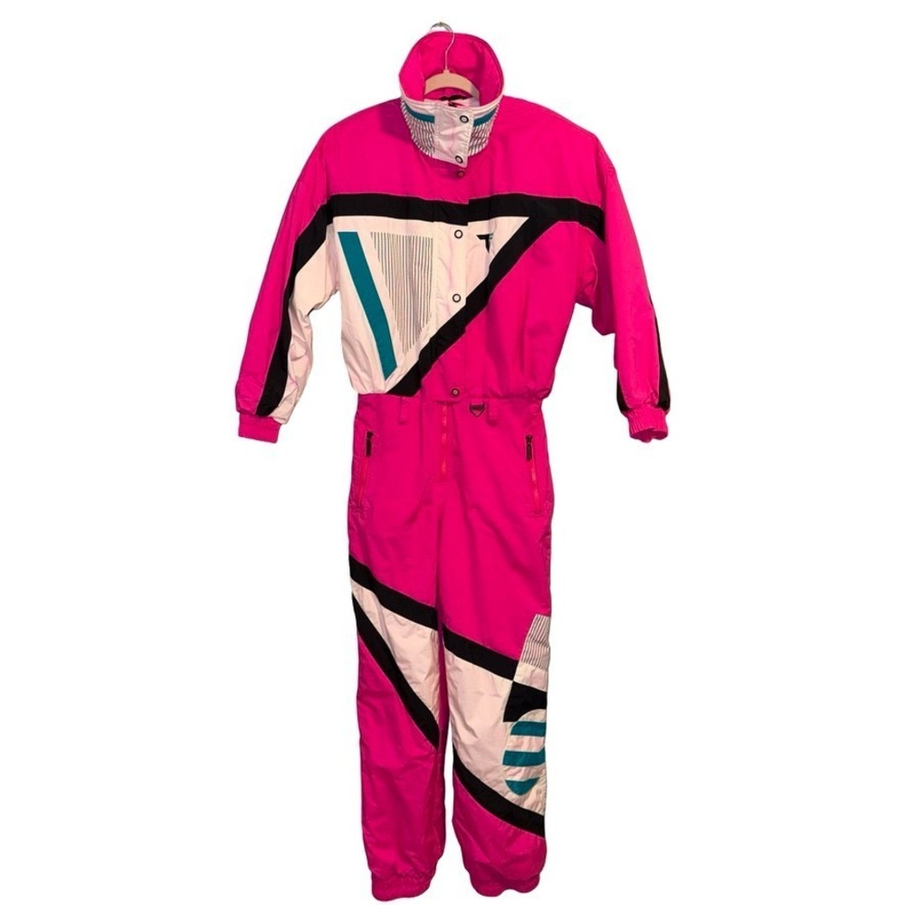 TYROLIA VINTAGE 80'S RETRO WOMEN'S ONE PIECE SKI SNOWBOARD SUIT HOT PINK SIZE 12